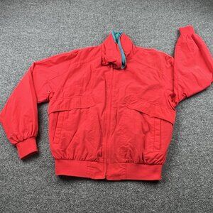 Members Only Performance Plus Red Windbreaker Bomber Jacket Stowaway Hood L
